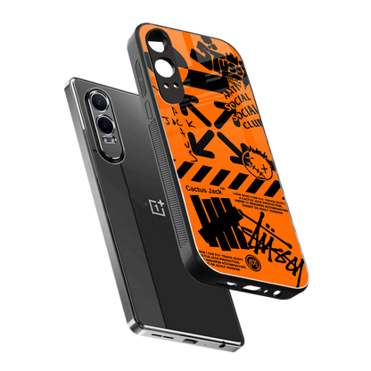 orange travis scott x anti social social club back phone cover | glass case for oneplus nord ce 4 lite