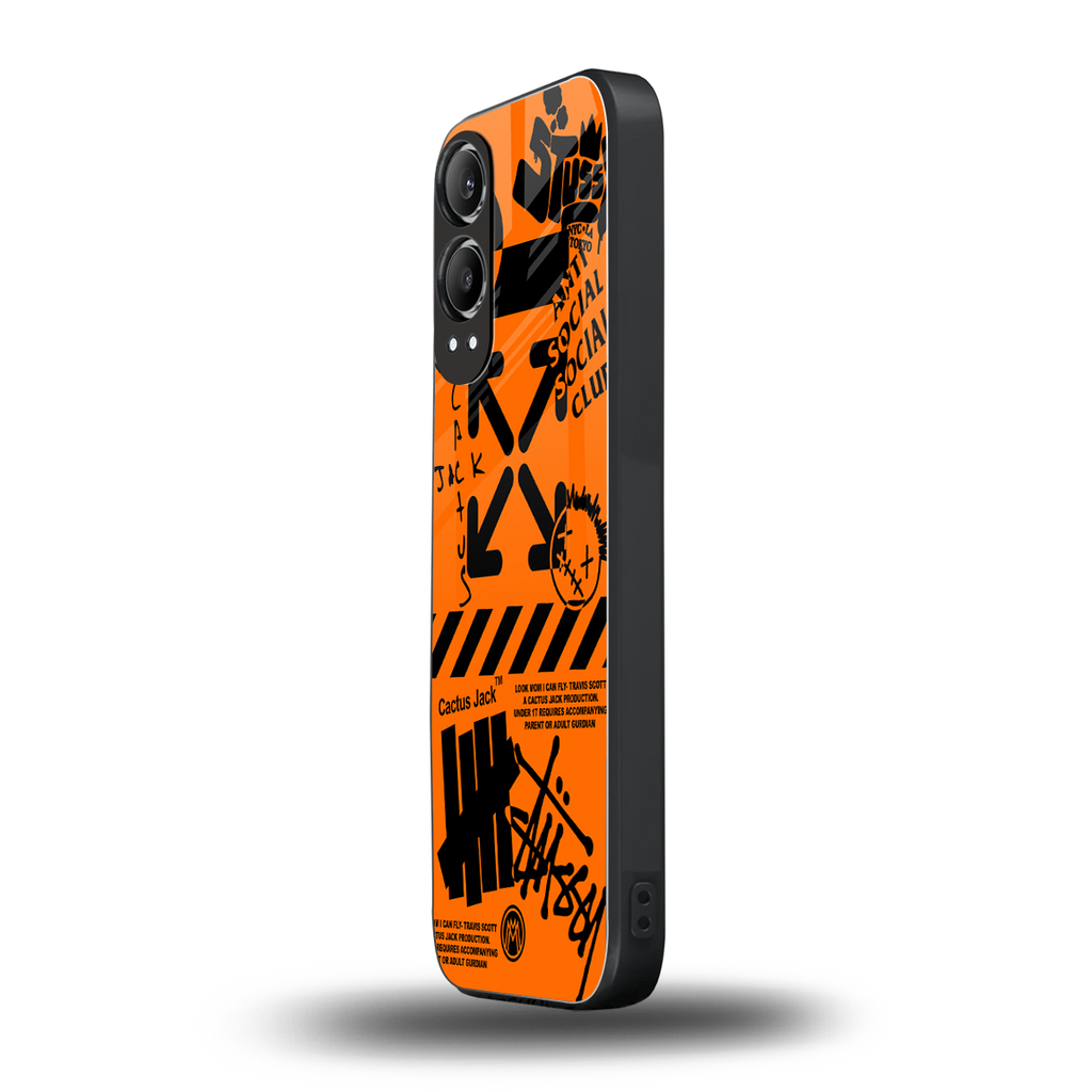 orange travis scott x anti social social club back phone cover | glass case for oneplus nord ce 4 lite