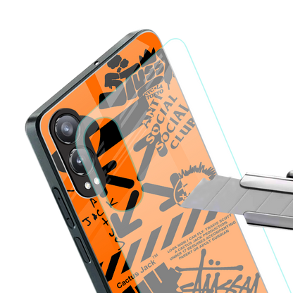 orange travis scott x anti social social club back phone cover | glass case for oneplus nord ce 4 lite