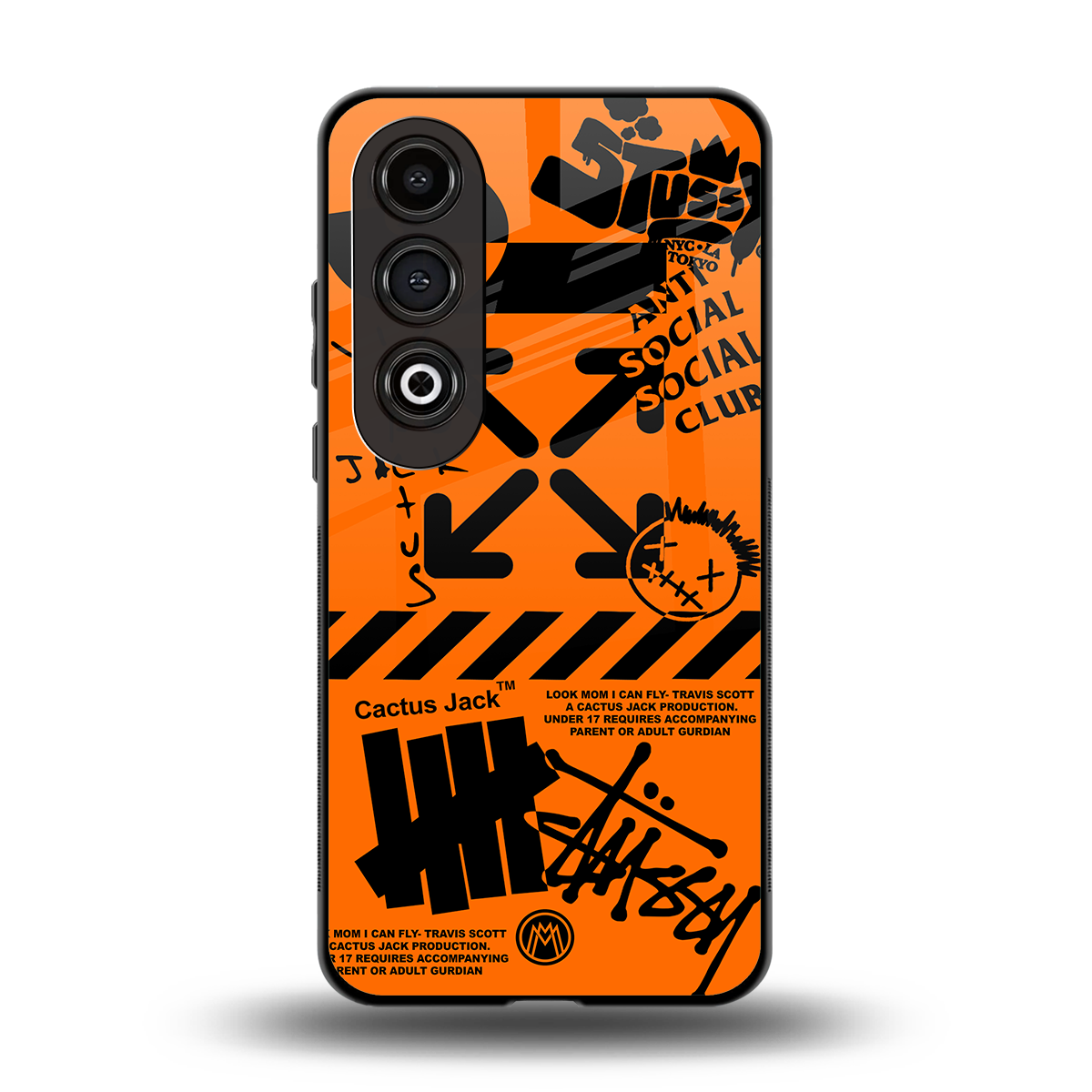 orange travis scott x anti social social club back phone cover | glass case for oneplus nord ce 4