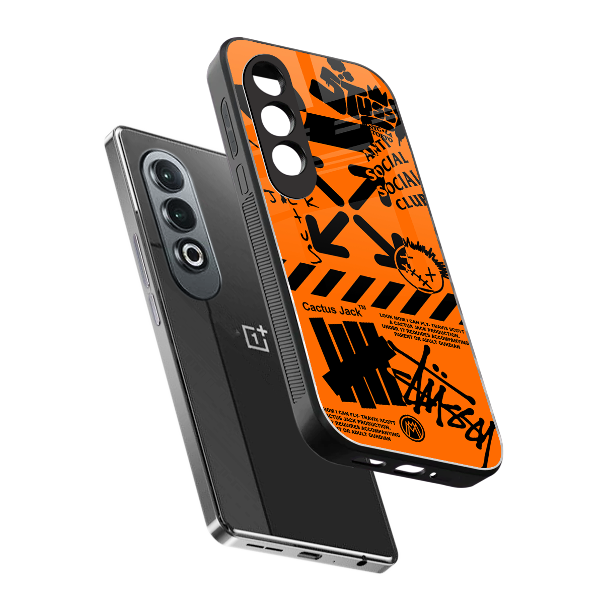 orange travis scott x anti social social club back phone cover | glass case for oneplus nord ce 4