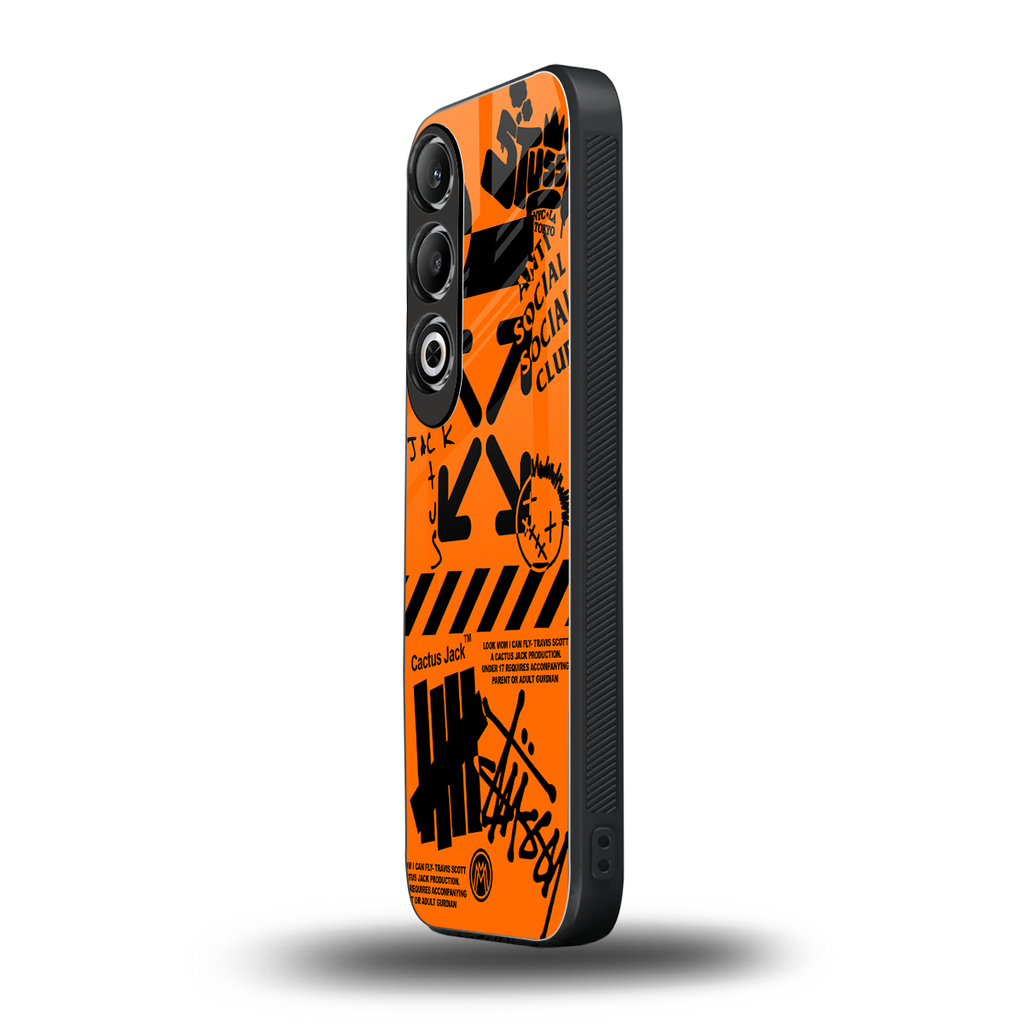 orange travis scott x anti social social club back phone cover | glass case for oneplus nord ce 4
