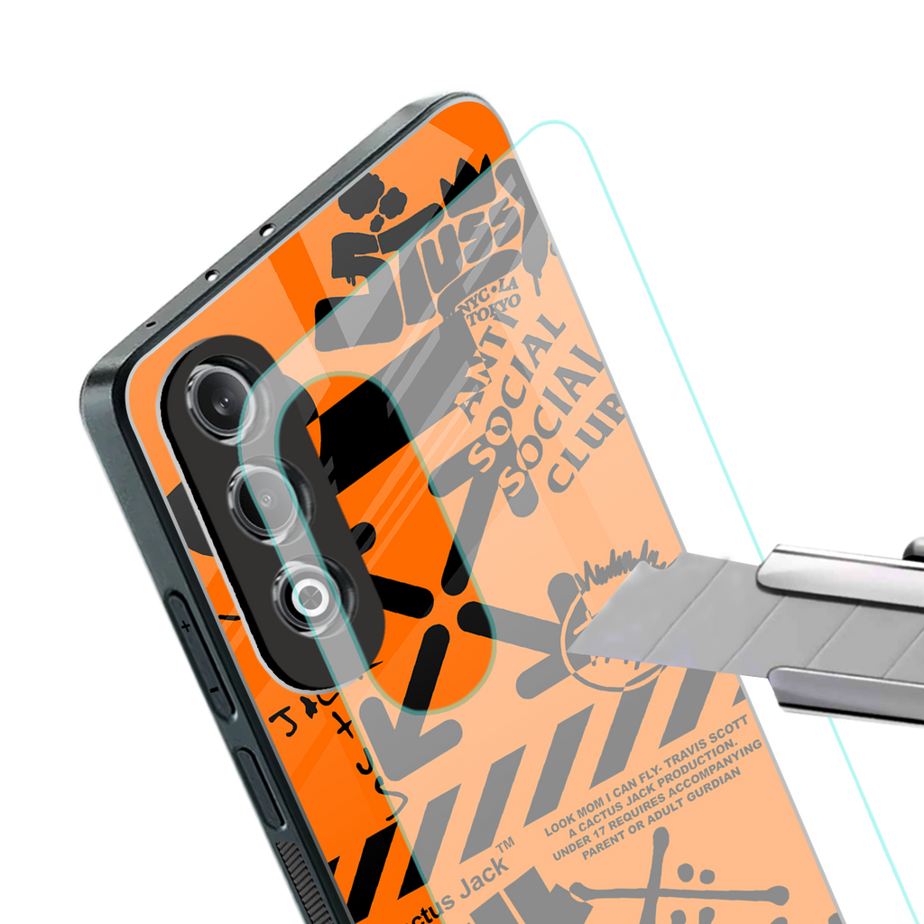 orange travis scott x anti social social club back phone cover | glass case for oneplus nord ce 4