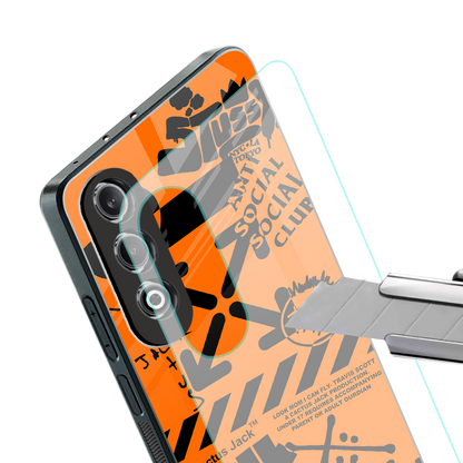 orange travis scott x anti social social club back phone cover | glass case for oneplus nord ce 4