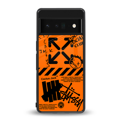 orange travis scott x anti social social club back phone cover | glass case for google pixel 6 pro