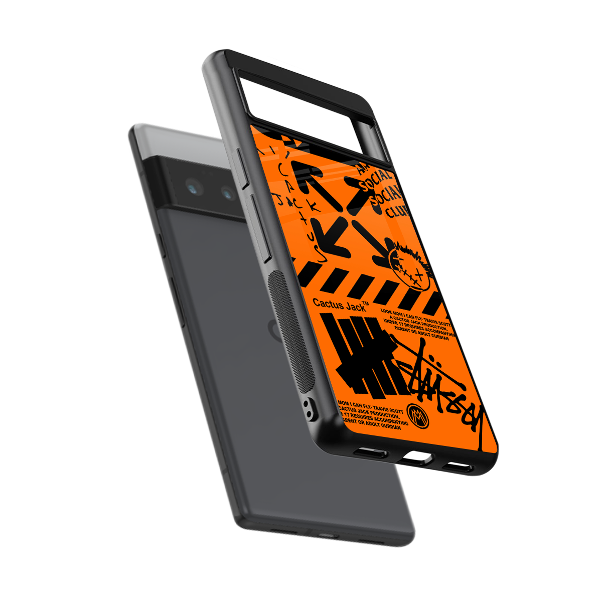 orange travis scott x anti social social club back phone cover | glass case for google pixel 6 pro