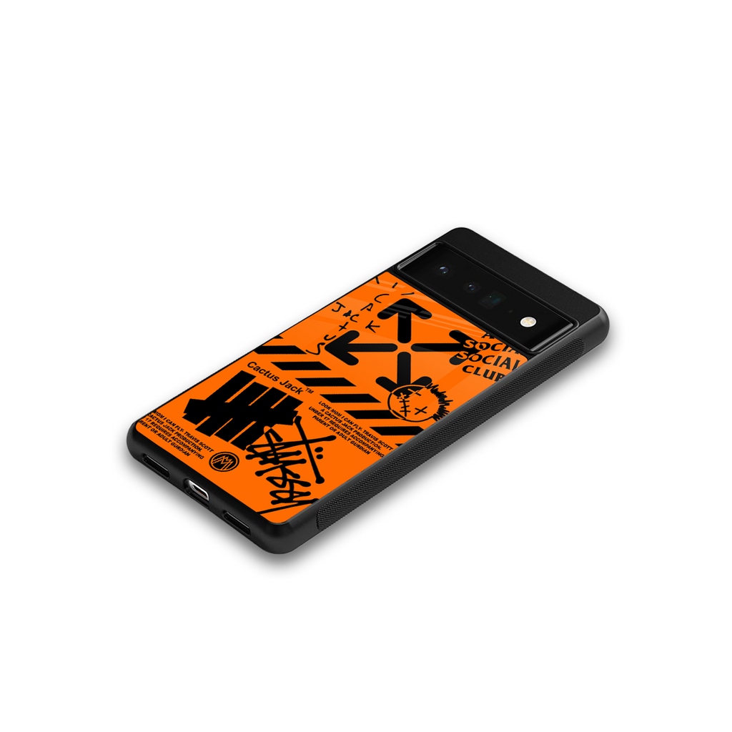 orange travis scott x anti social social club back phone cover | glass case for google pixel 6 pro