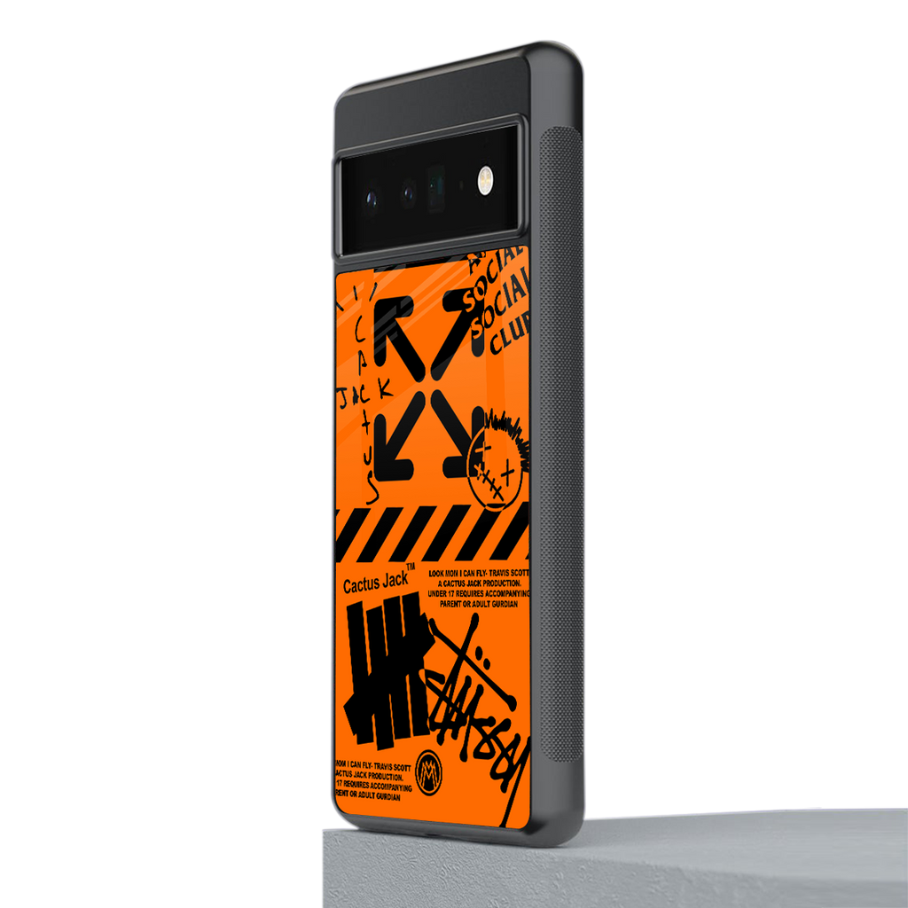 orange travis scott x anti social social club back phone cover | glass case for google pixel 6 pro