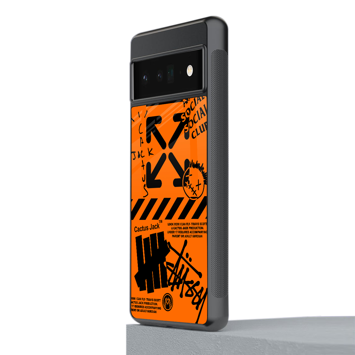 orange travis scott x anti social social club back phone cover | glass case for google pixel 6 pro
