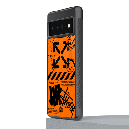 orange travis scott x anti social social club back phone cover | glass case for google pixel 6 pro