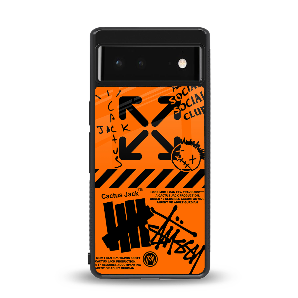 orange travis scott x anti social social club back phone cover | glass case for google pixel 6