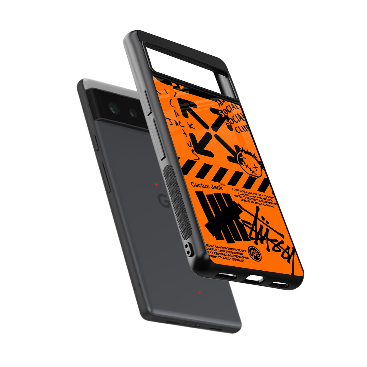 orange travis scott x anti social social club back phone cover | glass case for google pixel 6