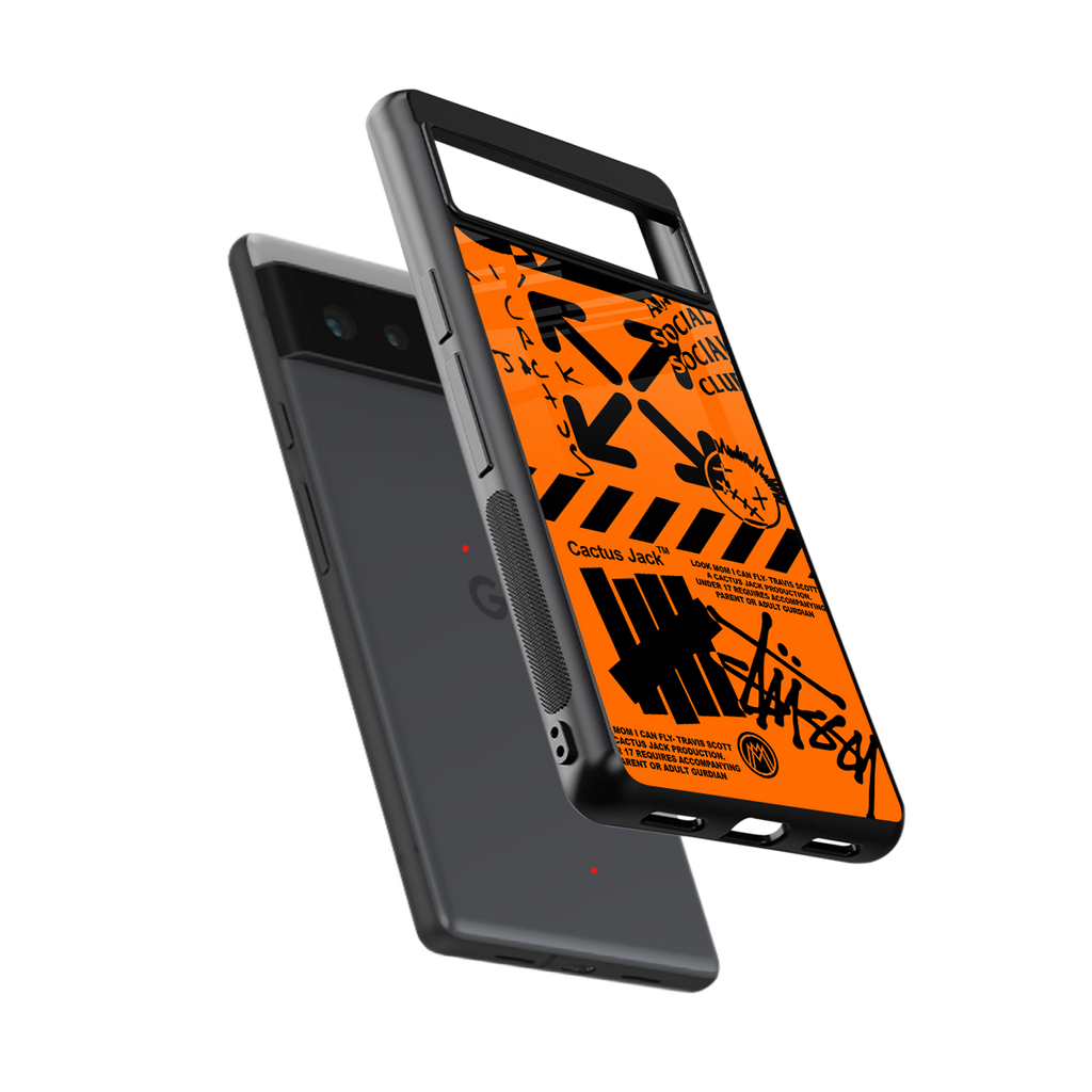 orange travis scott x anti social social club back phone cover | glass case for Google Pixel 6A