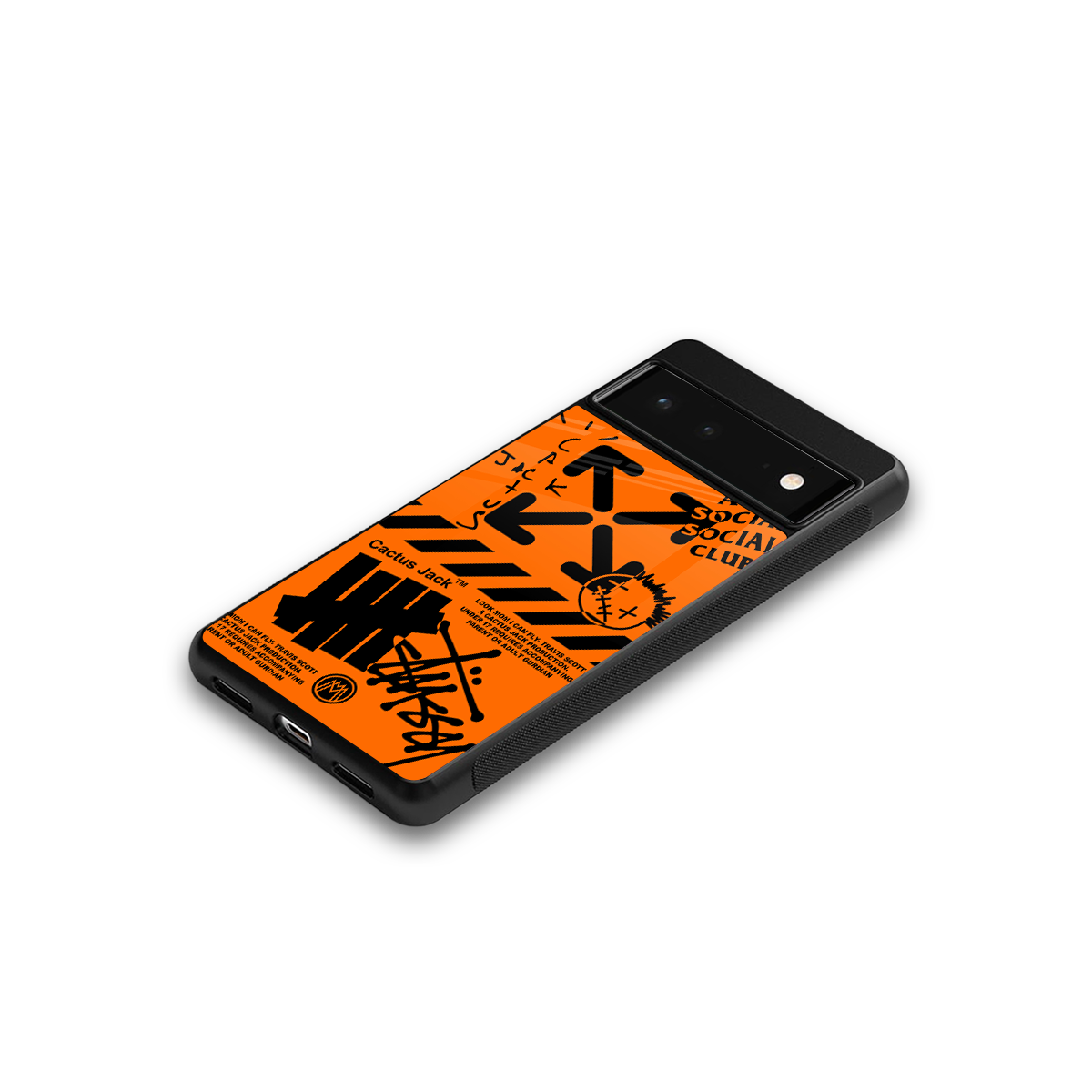 orange travis scott x anti social social club back phone cover | glass case for google pixel 6