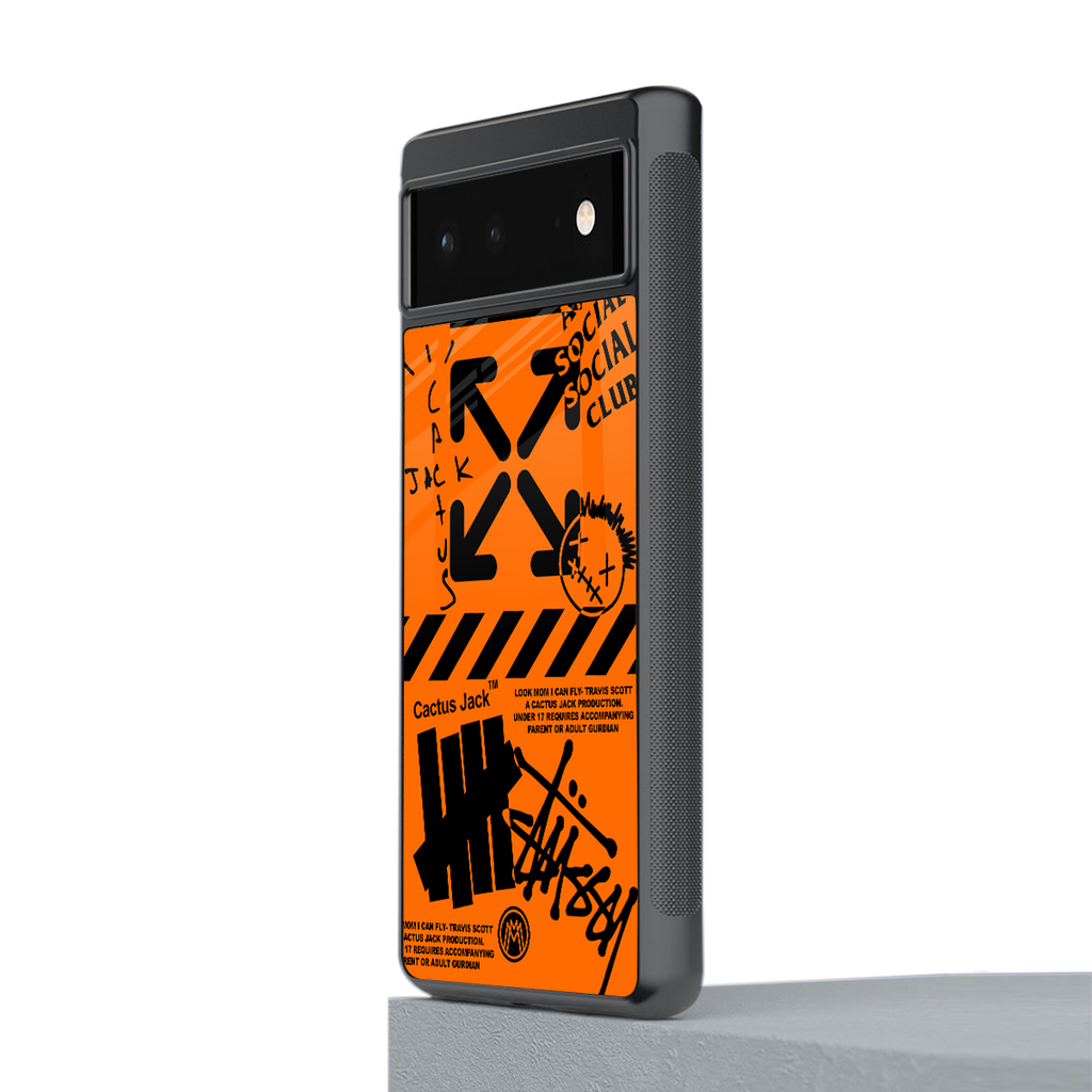 orange travis scott x anti social social club back phone cover | glass case for Google Pixel 6A