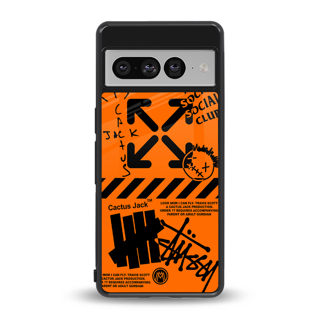orange travis scott x anti social social club back phone cover | glass case for google pixel 7 pro