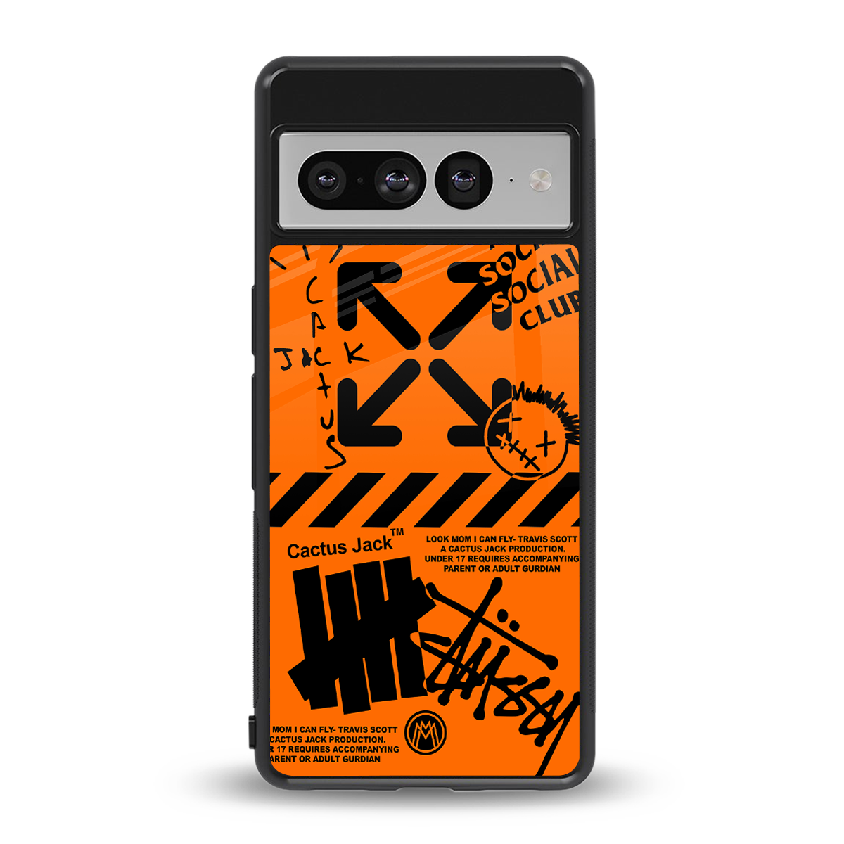 orange travis scott x anti social social club back phone cover | glass case for google pixel 7 pro