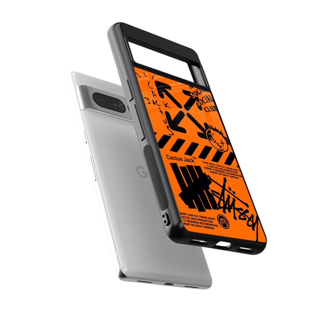 orange travis scott x anti social social club back phone cover | glass case for google pixel 7 pro