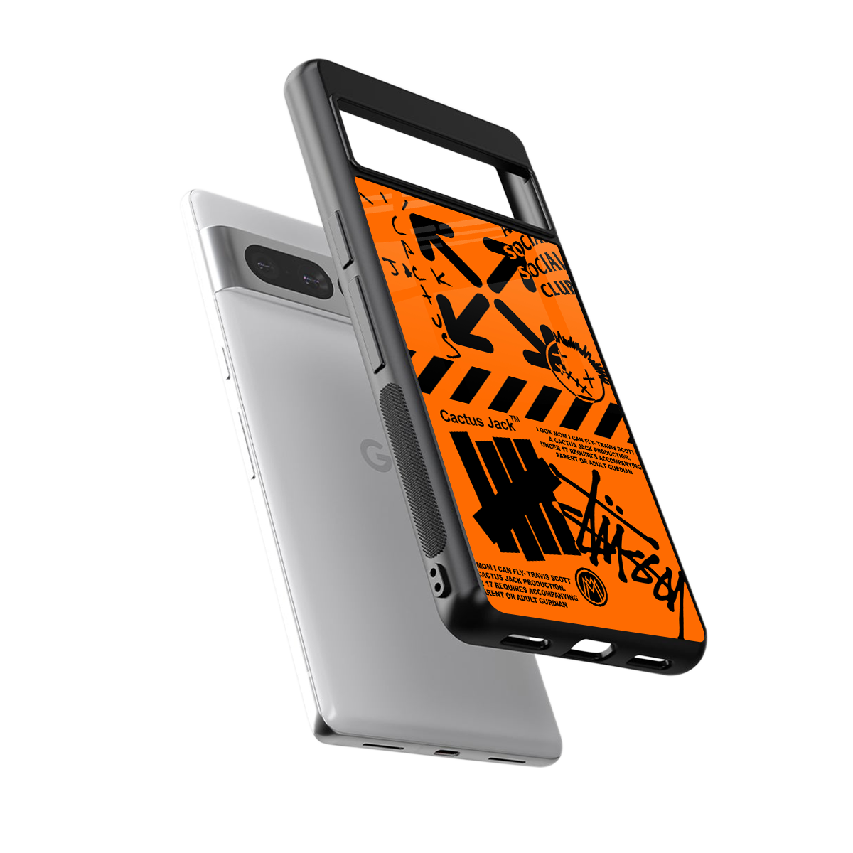 orange travis scott x anti social social club back phone cover | glass case for google pixel 7 pro