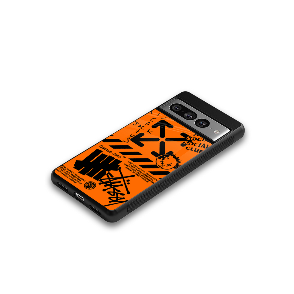 orange travis scott x anti social social club back phone cover | glass case for google pixel 7 pro
