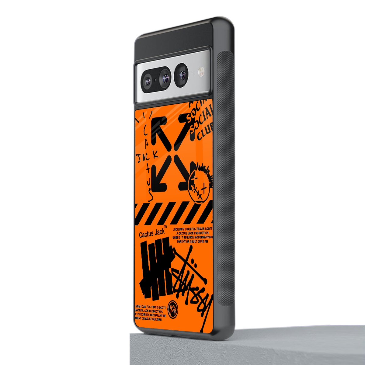 orange travis scott x anti social social club back phone cover | glass case for google pixel 7 pro