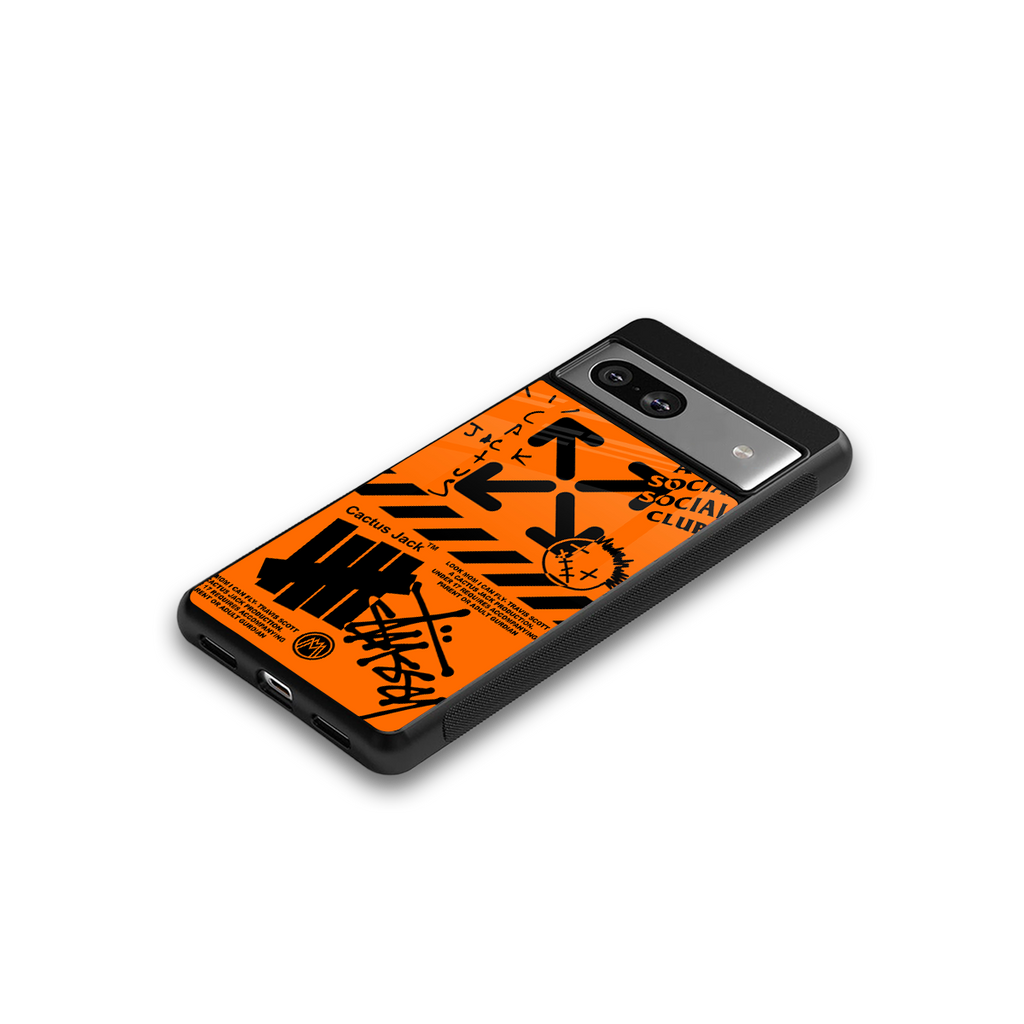orange travis scott x anti social social club back phone cover | glass case for Google Pixel 7