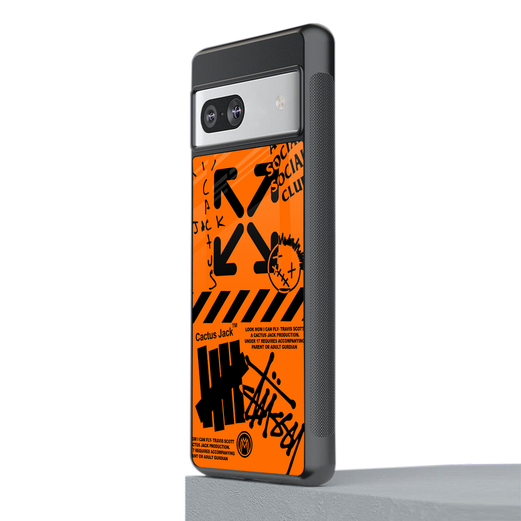 orange travis scott x anti social social club back phone cover | glass case for Google Pixel 7