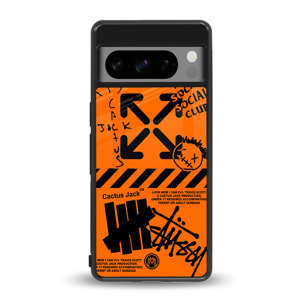 orange travis scott x anti social social club back phone cover | glass case for google pixel 8 pro