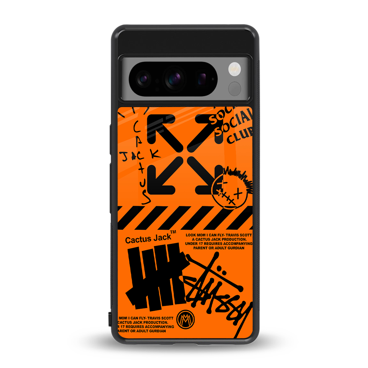 orange travis scott x anti social social club back phone cover | glass case for google pixel 8 pro