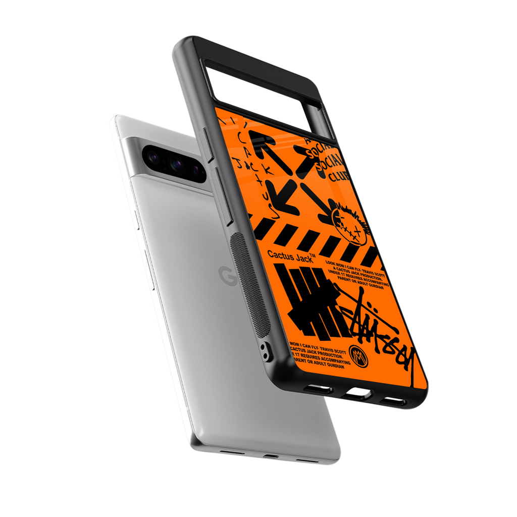 orange travis scott x anti social social club back phone cover | glass case for google pixel 8 pro