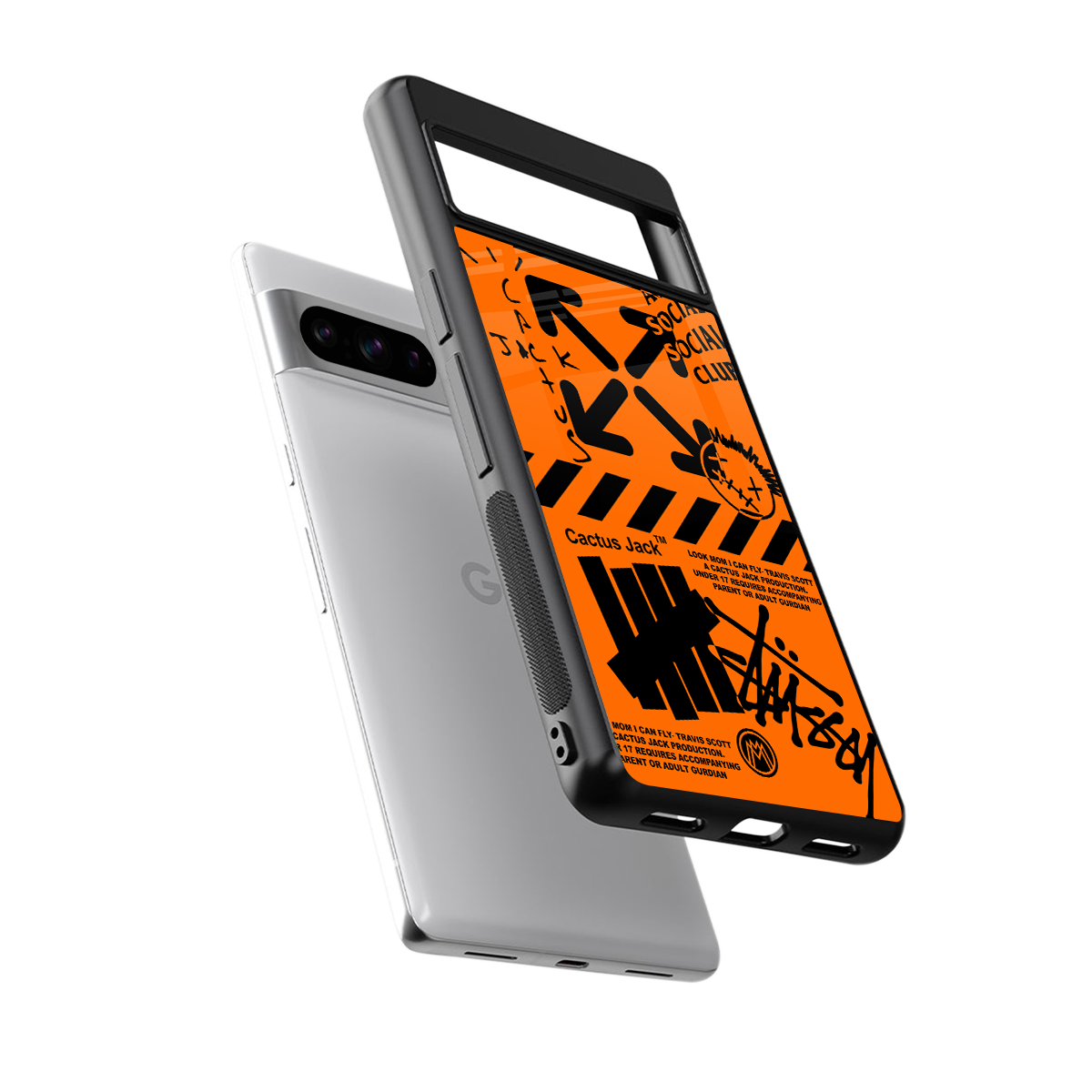 orange travis scott x anti social social club back phone cover | glass case for google pixel 8 pro