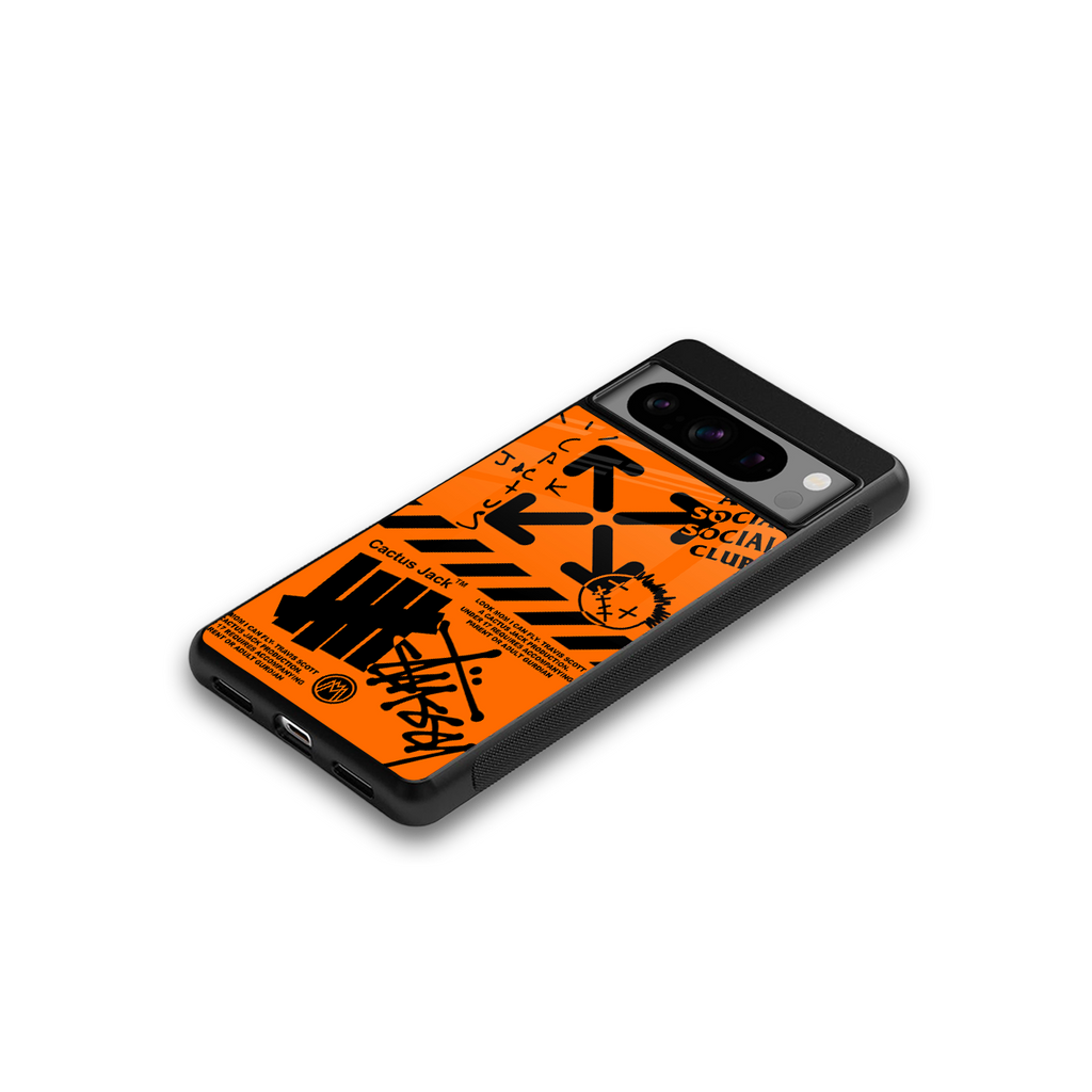 orange travis scott x anti social social club back phone cover | glass case for google pixel 8 pro