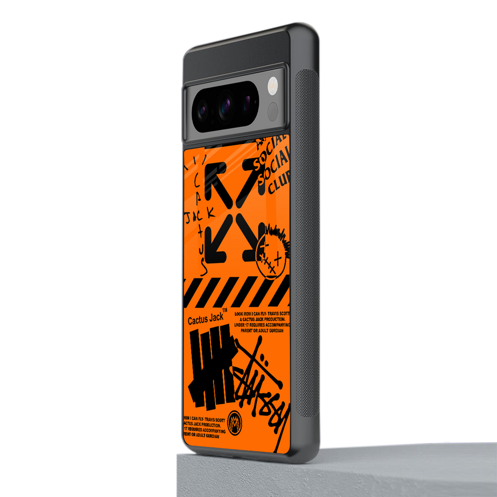 orange travis scott x anti social social club back phone cover | glass case for google pixel 8 pro