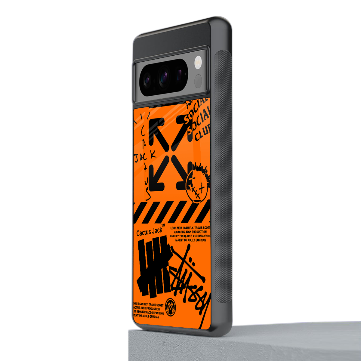 orange travis scott x anti social social club back phone cover | glass case for google pixel 8 pro