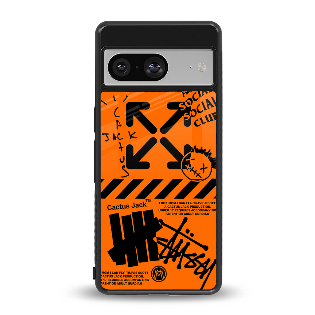 orange travis scott x anti social social club back phone cover | glass case for Google Pixel 8