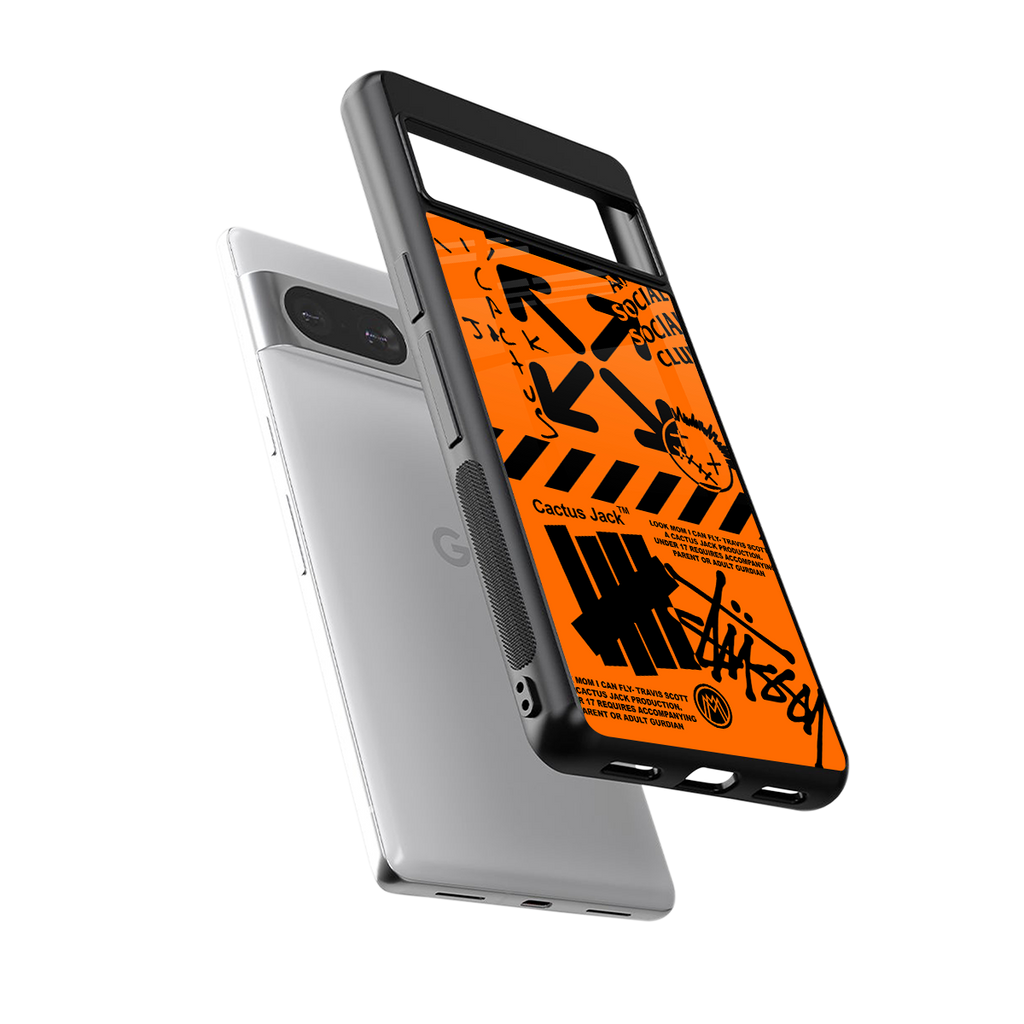 orange travis scott x anti social social club back phone cover | glass case for Google Pixel 8