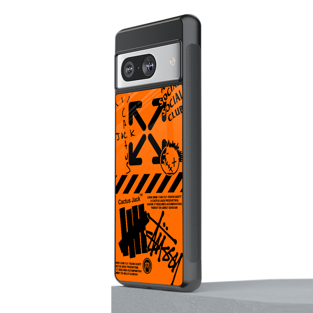 orange travis scott x anti social social club back phone cover | glass case for Google Pixel 8