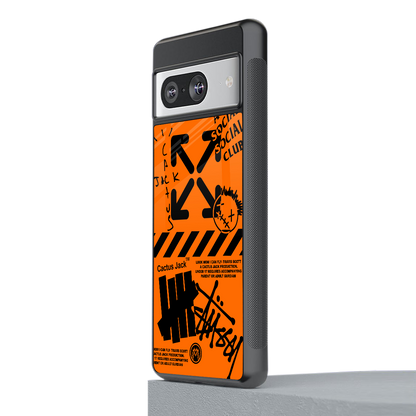 orange travis scott x anti social social club back phone cover | glass case for Google Pixel 8