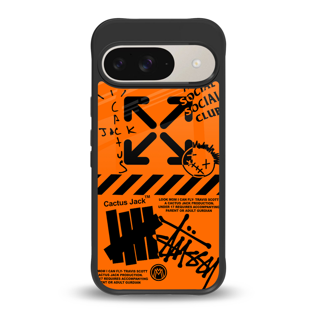 orange travis scott x anti social social club back phone cover | glass case for google pixel 9