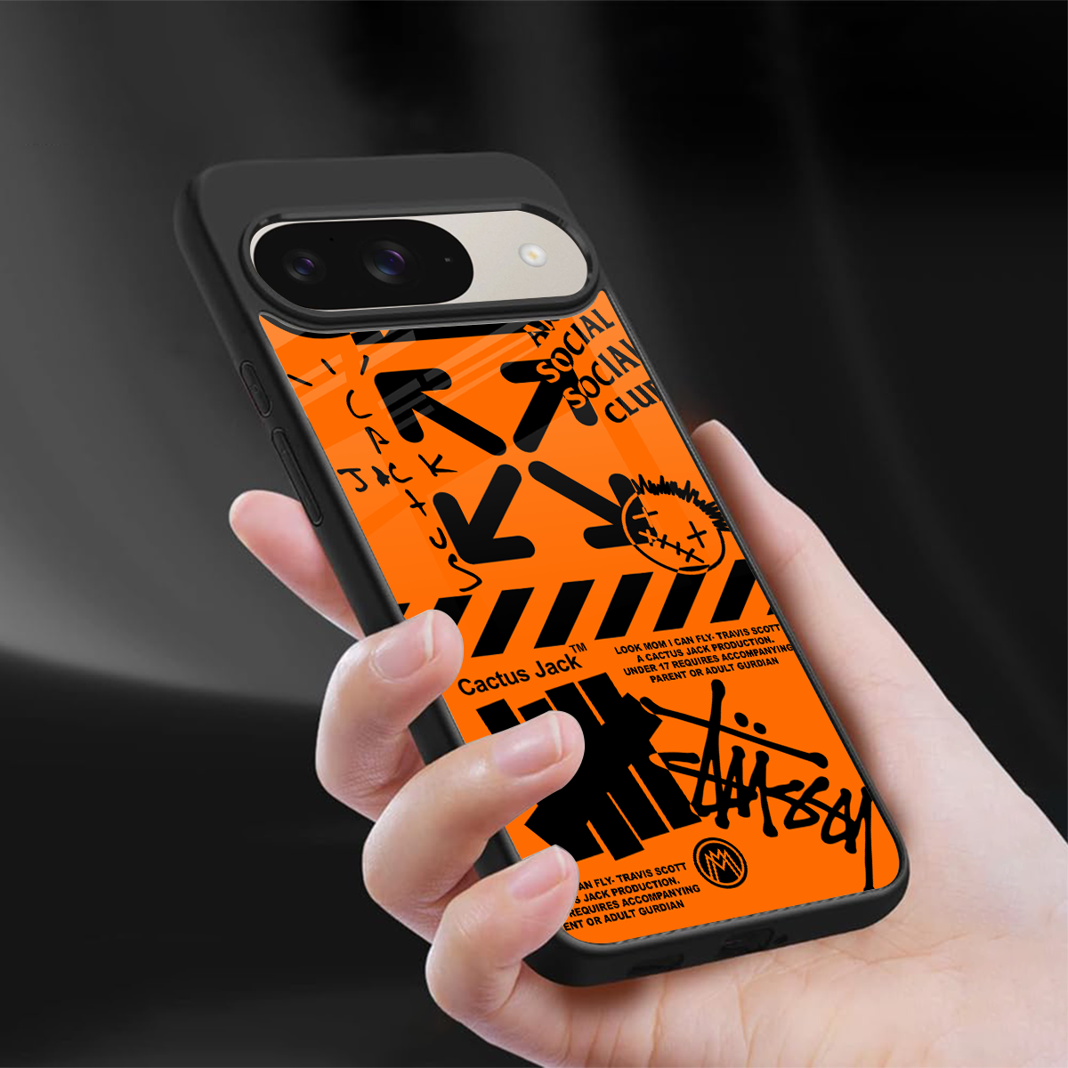 orange travis scott x anti social social club back phone cover | glass case for google pixel 9