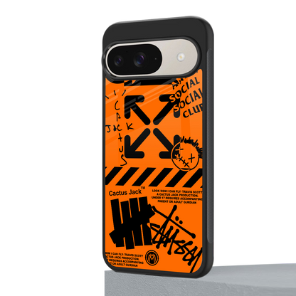 orange travis scott x anti social social club back phone cover | glass case for google pixel 9