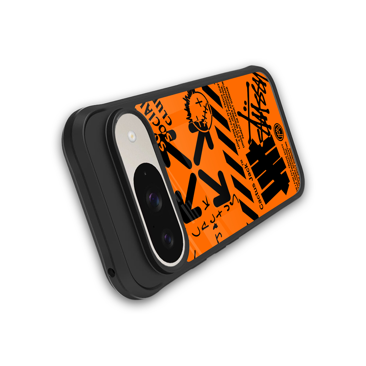 orange travis scott x anti social social club back phone cover | glass case for google pixel 9