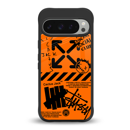 orange travis scott x anti social social club back phone cover | glass case for google pixel 9 pro
