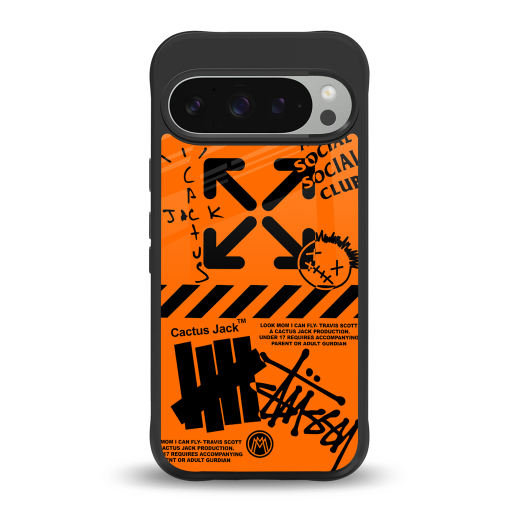 orange travis scott x anti social social club back phone cover | glass case for google pixel 9 pro xl