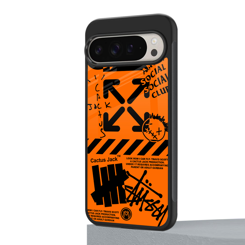 orange travis scott x anti social social club back phone cover | glass case for google pixel 9 pro