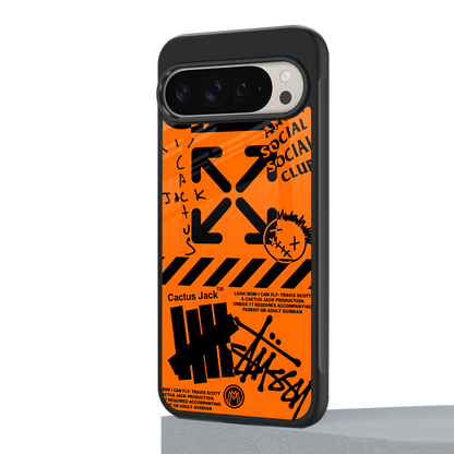 orange travis scott x anti social social club back phone cover | glass case for google pixel 9 pro xl