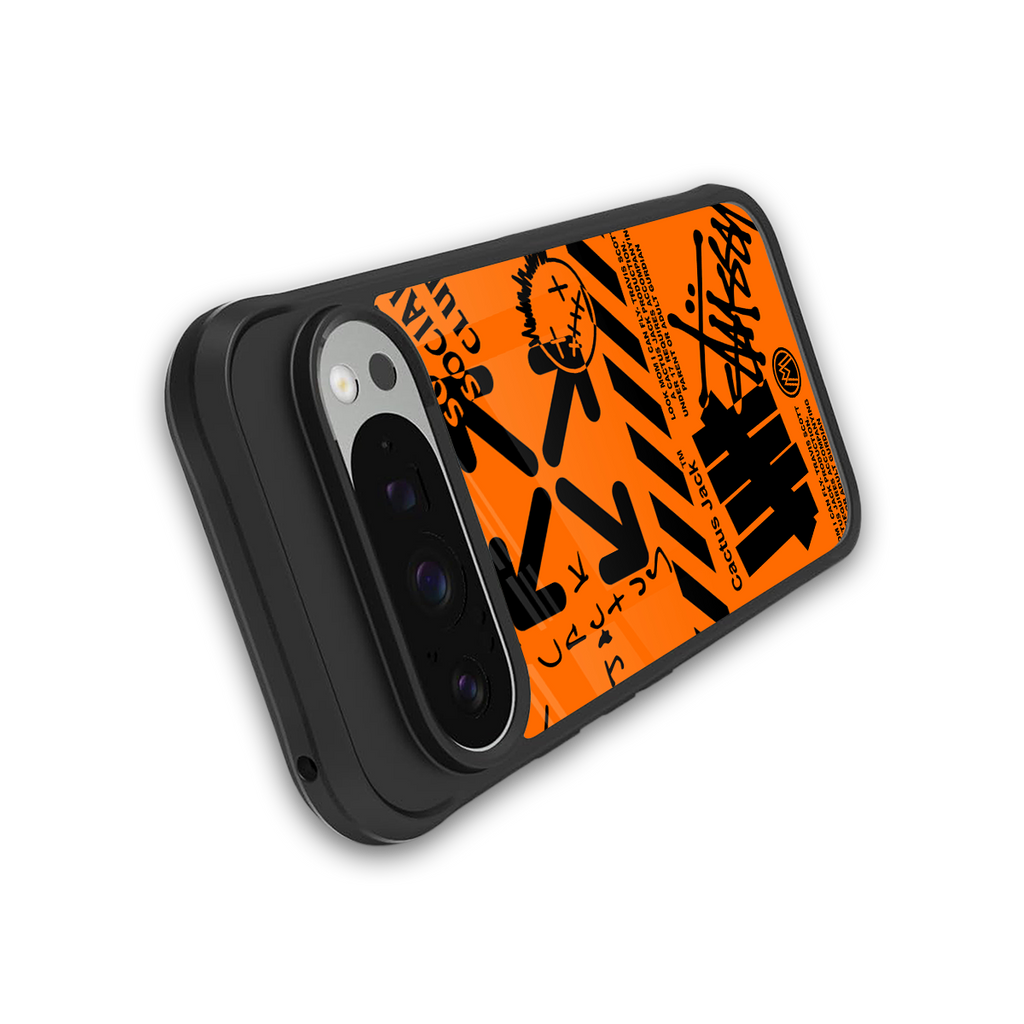 orange travis scott x anti social social club back phone cover | glass case for google pixel 9 pro xl