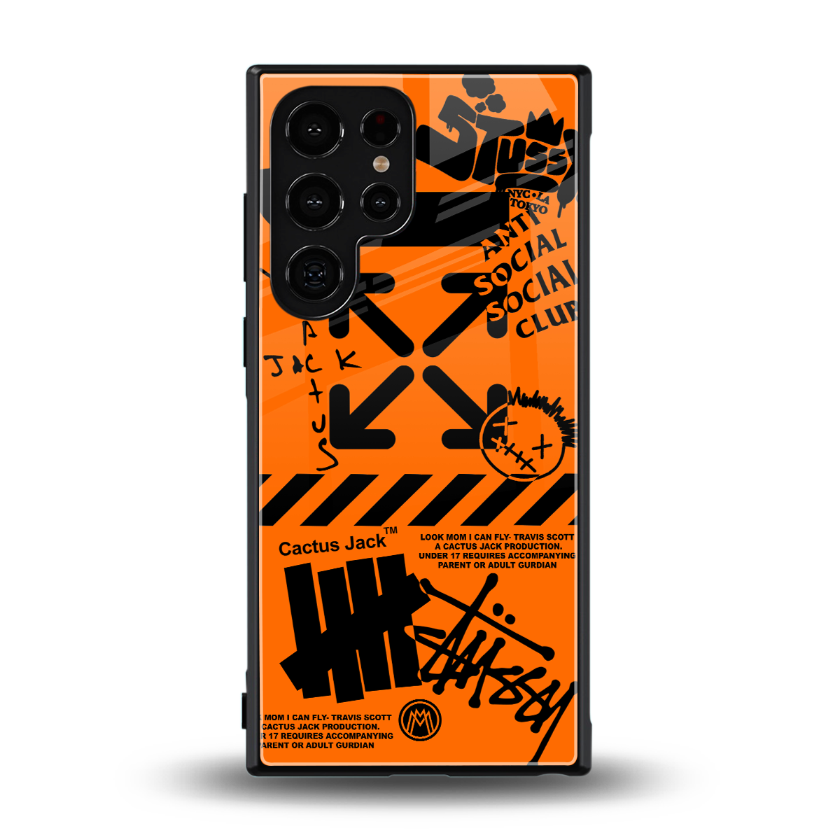 orange travis scott x anti social social club back phone cover | glass case for samsung galaxy s24 ultra