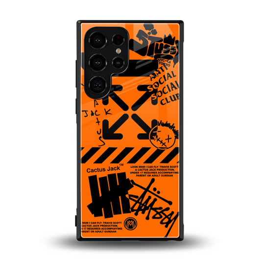 orange travis scott x anti social social club back phone cover | glass case for samsung galaxy s24 ultra