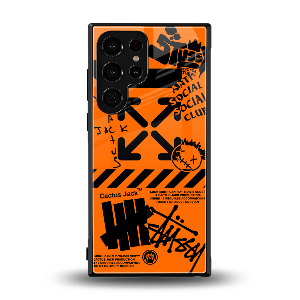 orange travis scott x anti social social club back phone cover | glass case for samsung galaxy s23 ultra